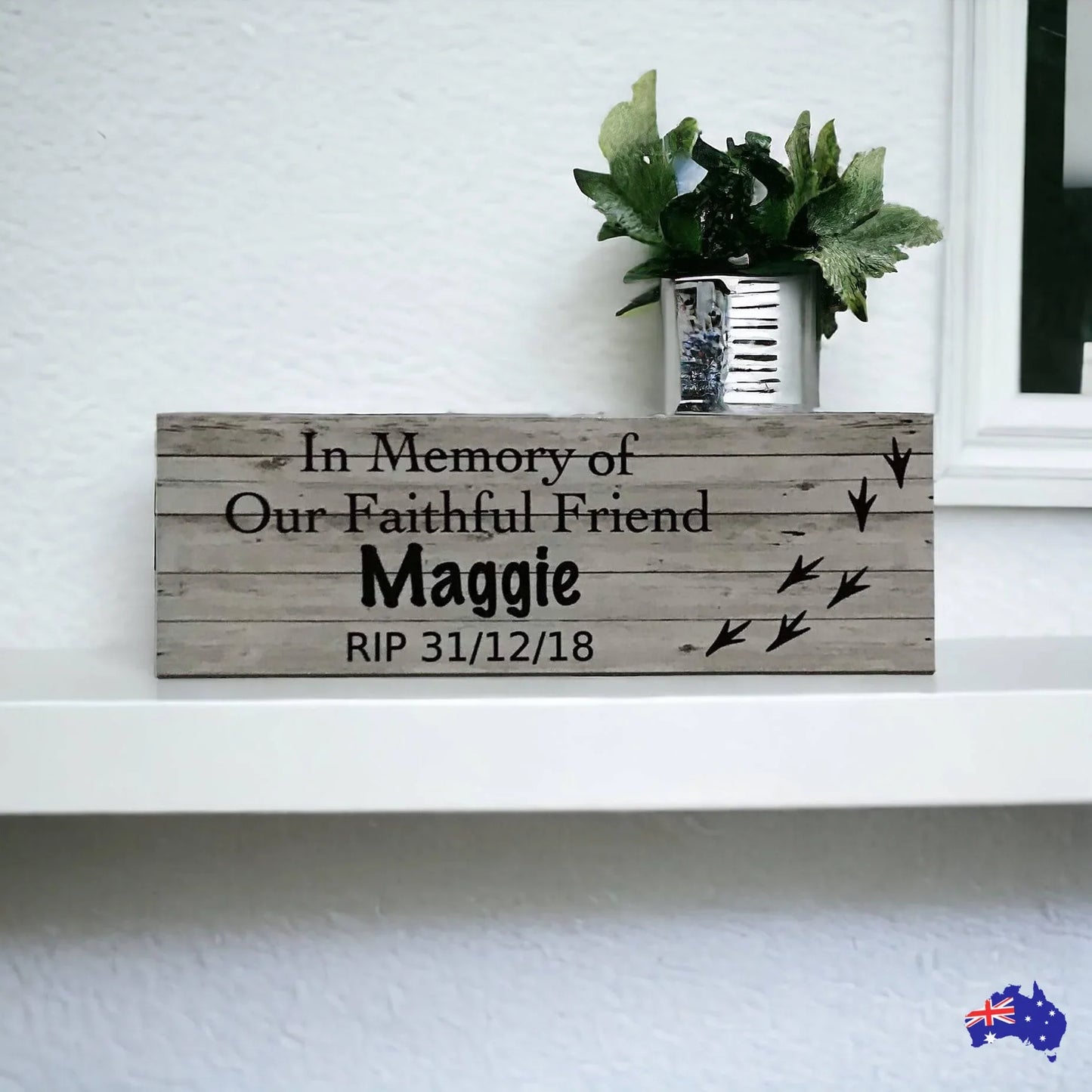 Custom Pet RIP Memorial Name Year Bird White Wash Sign - The Renmy Store Homewares & Gifts
