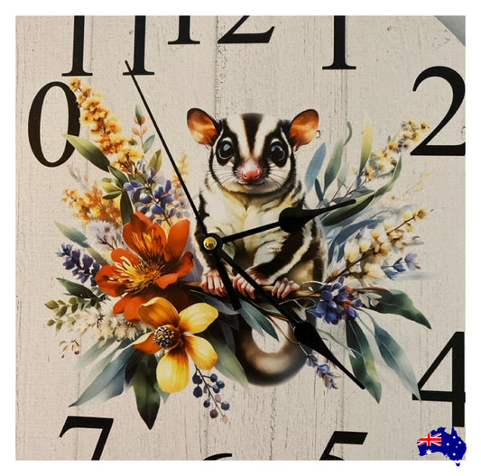 Clock Wall Possum Floral 30cm 60cm Aussie Made