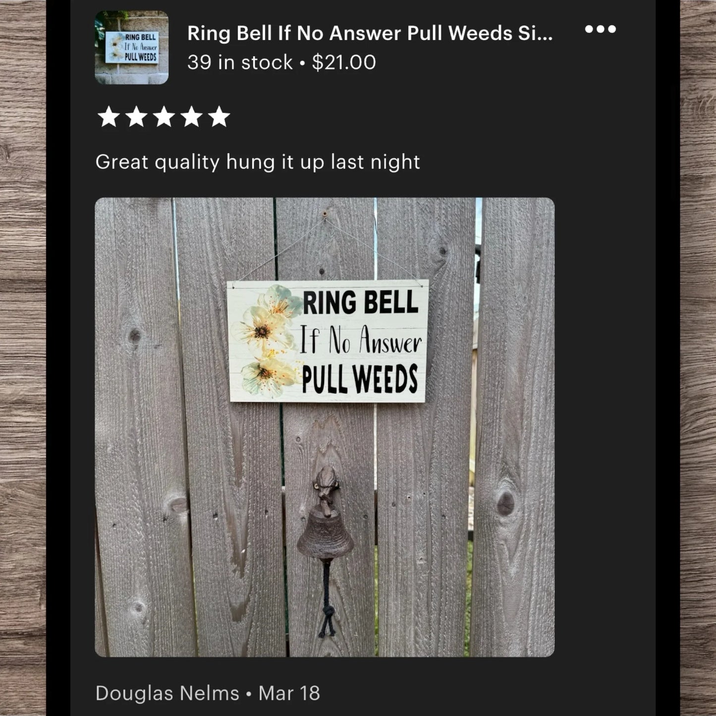 Ring Bell If No Answer Pull Weeds Sign - The Renmy Store Homewares & Gifts
