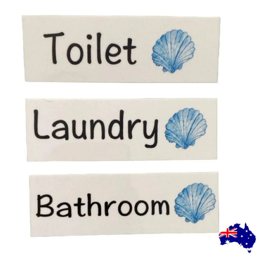 Shell Beach Blue Door Room Sign Toilet Laundry Bathroom - The Renmy Store Homewares & Gifts