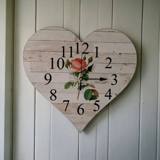Clock Wall Heart Cottage Rose Aussie Made - The Renmy Store Homewares & Gifts