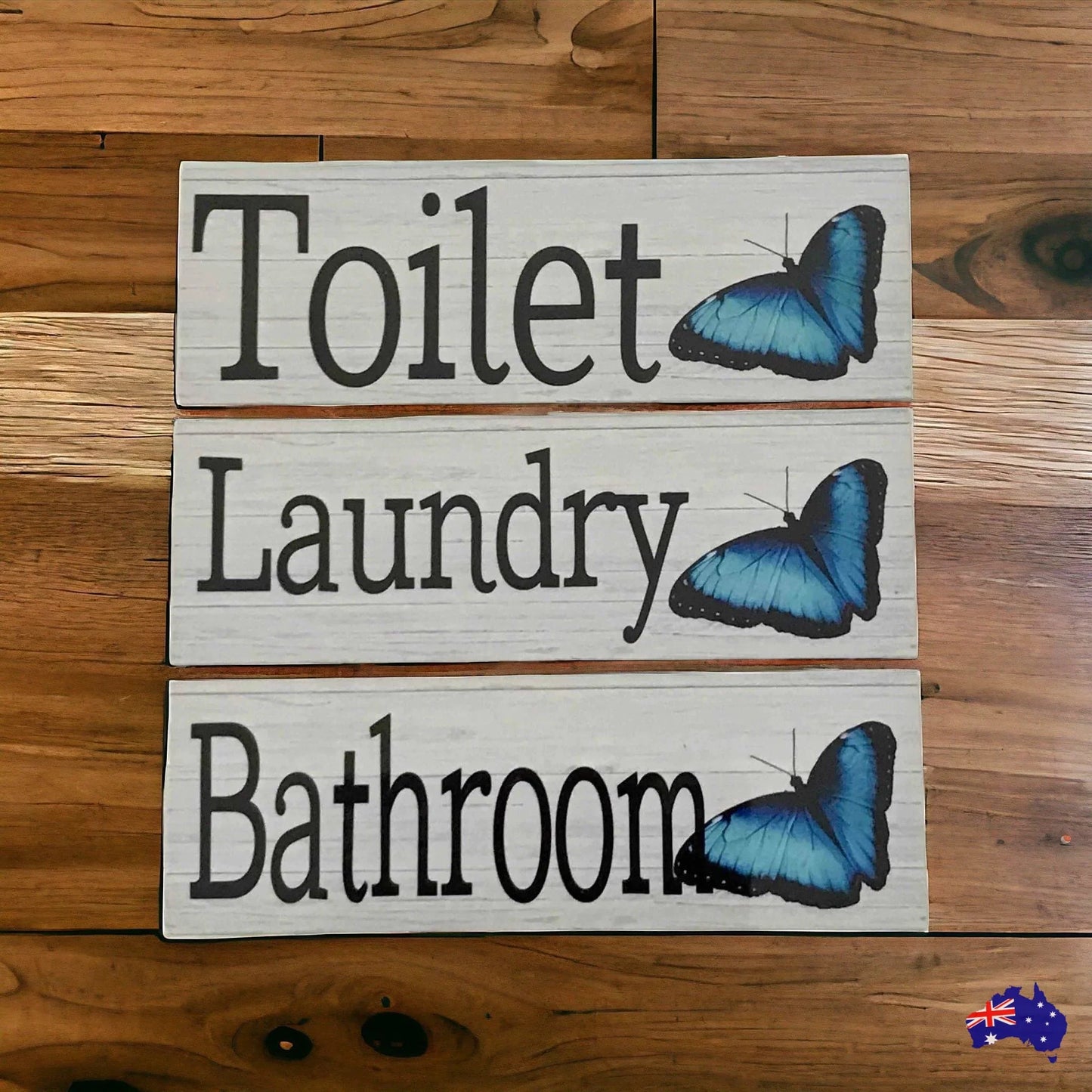 Butterfly Blue Toilet Laundry Bathroom Door Sign - The Renmy Store Homewares & Gifts