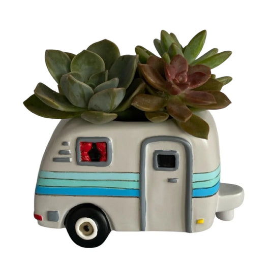 Caravan Happy Camper Grey Pot Plant Planter Small - The Renmy Store Homewares & Gifts