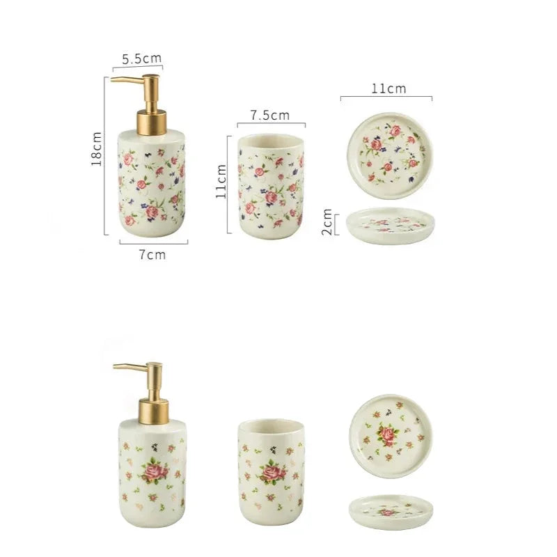 Soap Dispenser Toothbrush Holder Country Rose Set - The Renmy Store Homewares & Gifts