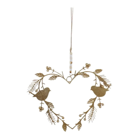 Heart Metal Hanger with Birds with Gold - The Renmy Store Homewares & Gifts