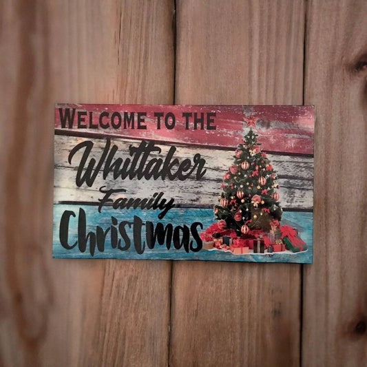 Welcome To Your Family Name Christmas Vintage Custom Sign - The Renmy Store Homewares & Gifts