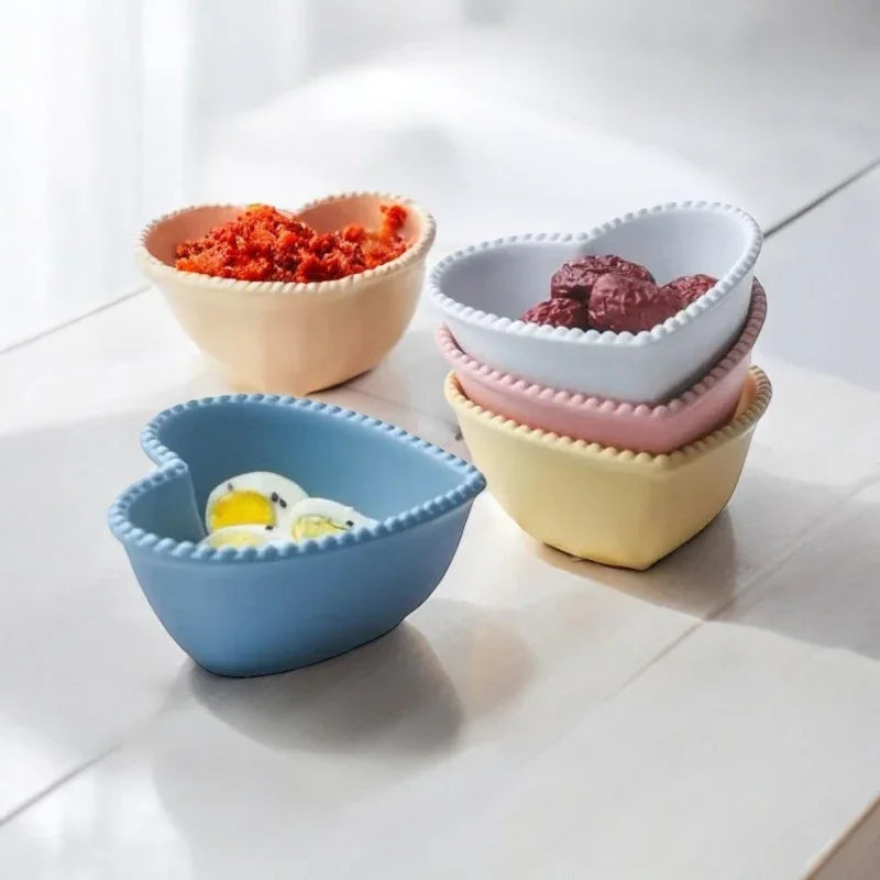Bowl Heart Pink Blue Yellow White Ceramic