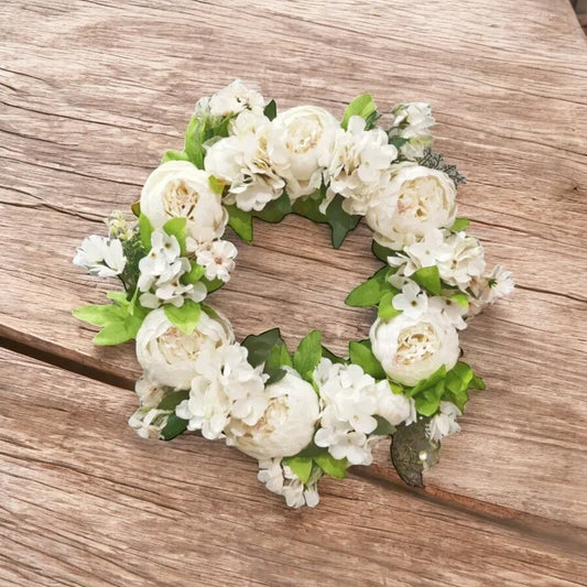 Peony White Flower 40cm Wreath Floral Country Cottage