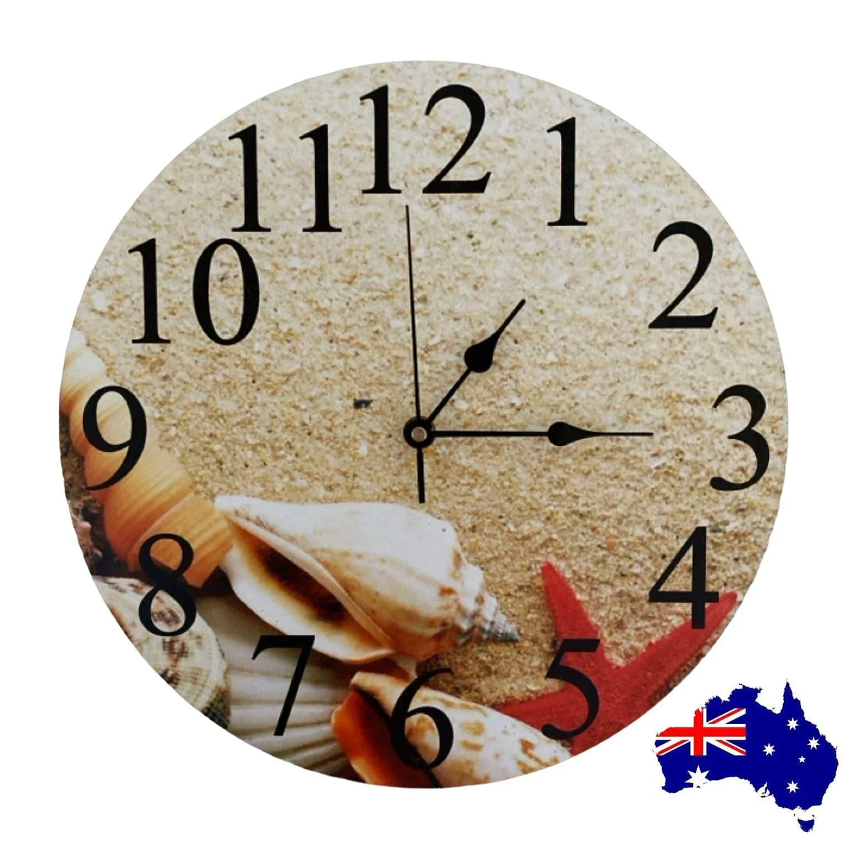 Clock Wall Ocean Beachside Shell Aussie Made - The Renmy Store Homewares & Gifts