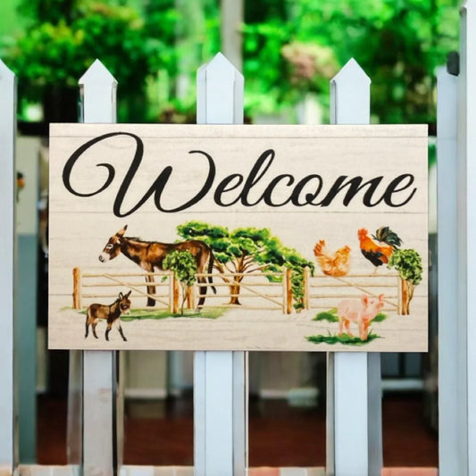 Welcome Donkey Rooster Pig Chicken Country Farm Sign - The Renmy Store Homewares & Gifts