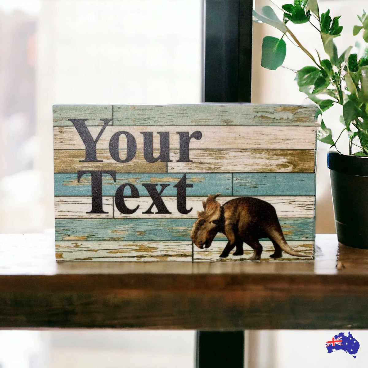 Dinosaur Triceratops Custom Personalised Blue Sign - The Renmy Store Homewares & Gifts