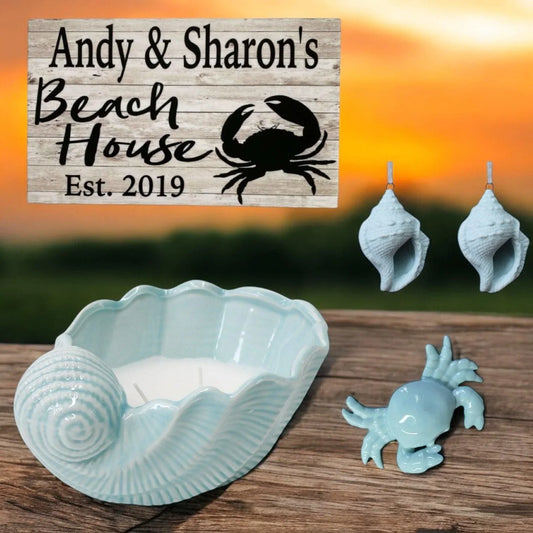 Shell Candle Shells Personalised House Crab Sign Gift - The Renmy Store Homewares & Gifts