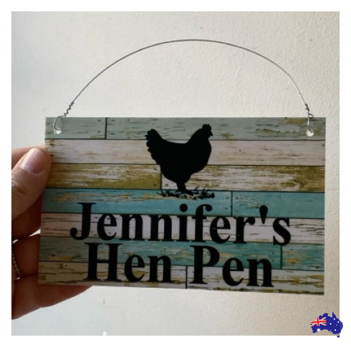 Chicken Hen Custom Personalised Sign Rustic Blue - The Renmy Store Homewares & Gifts