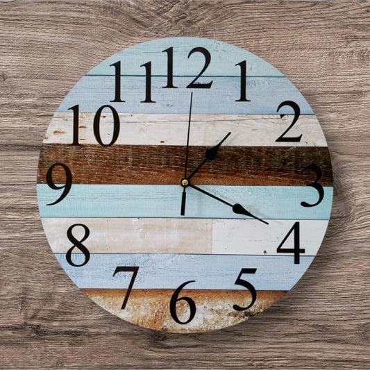 Clock Wall Rustic Wood Timber Blue 30cm 60cm Aussie Made - The Renmy Store Homewares & Gifts
