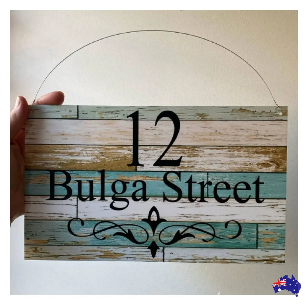 Custom Personalised Blue Timber Look Sign - The Renmy Store Homewares & Gifts
