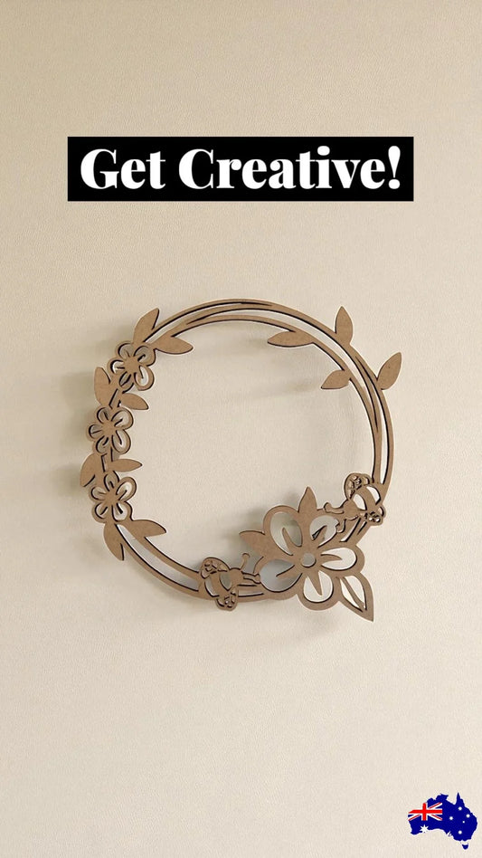Bee Flower Wreath Frame Plywood MDF Laser Cut
