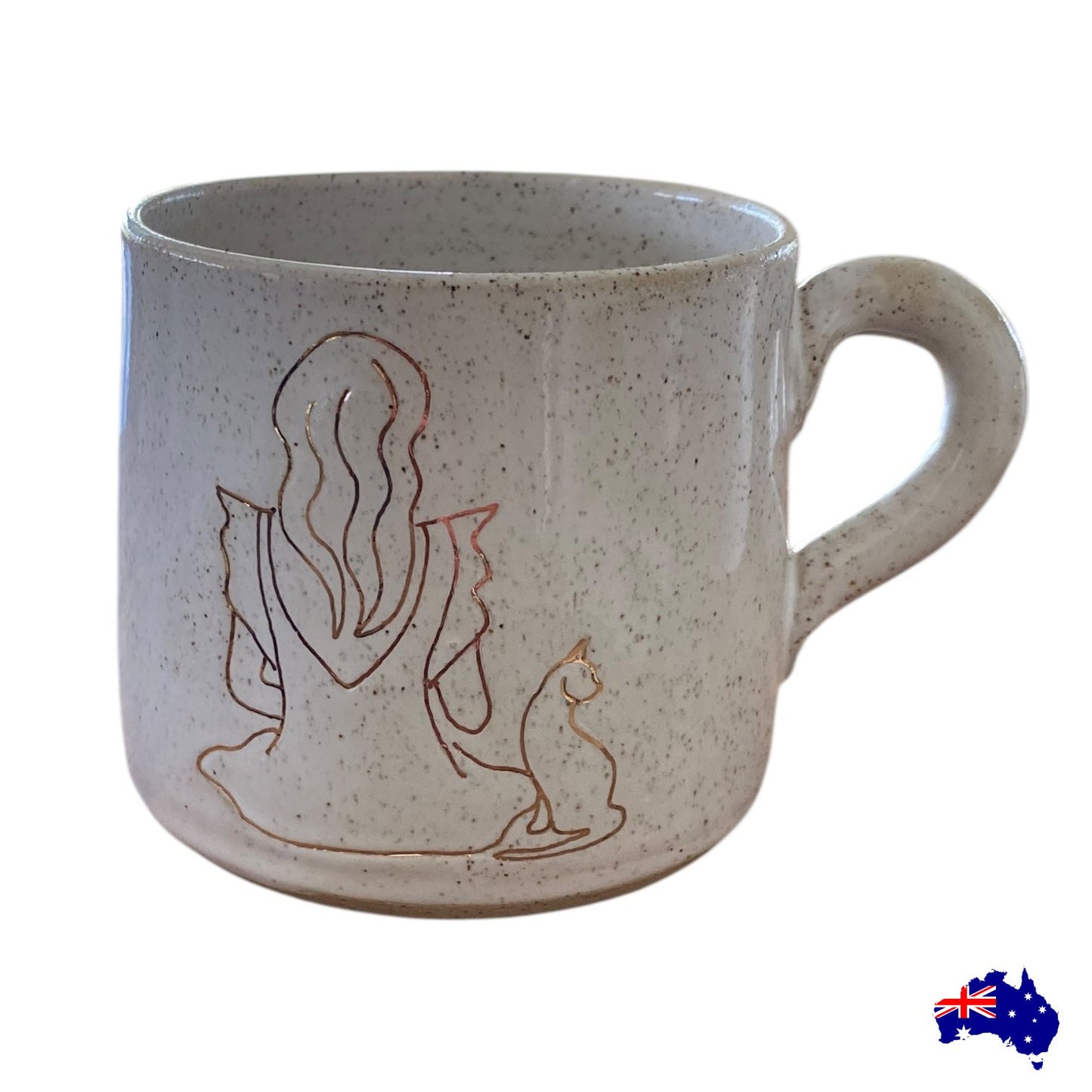 Mug Cup Girl Woman Cat Pottery Ceramic Aussie Made