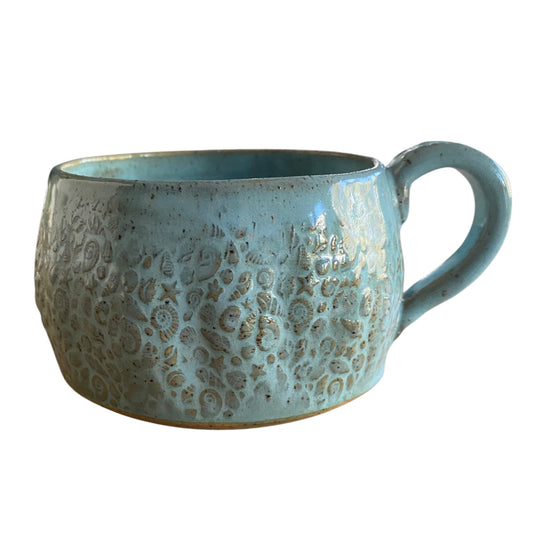 Handmade Seashells Starfish Light Blue Ceramic Mug | Aussie Made Wolf and Clay Coastal Gift