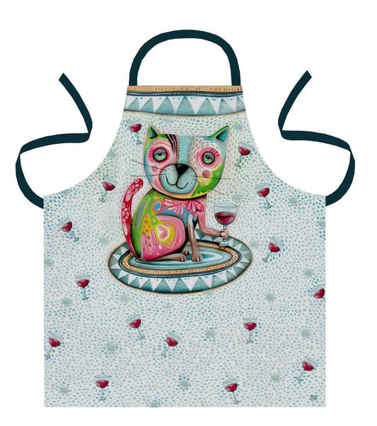 Apron Cat Wine Funky Kitchen Cotton - The Renmy Store Homewares & Gifts 