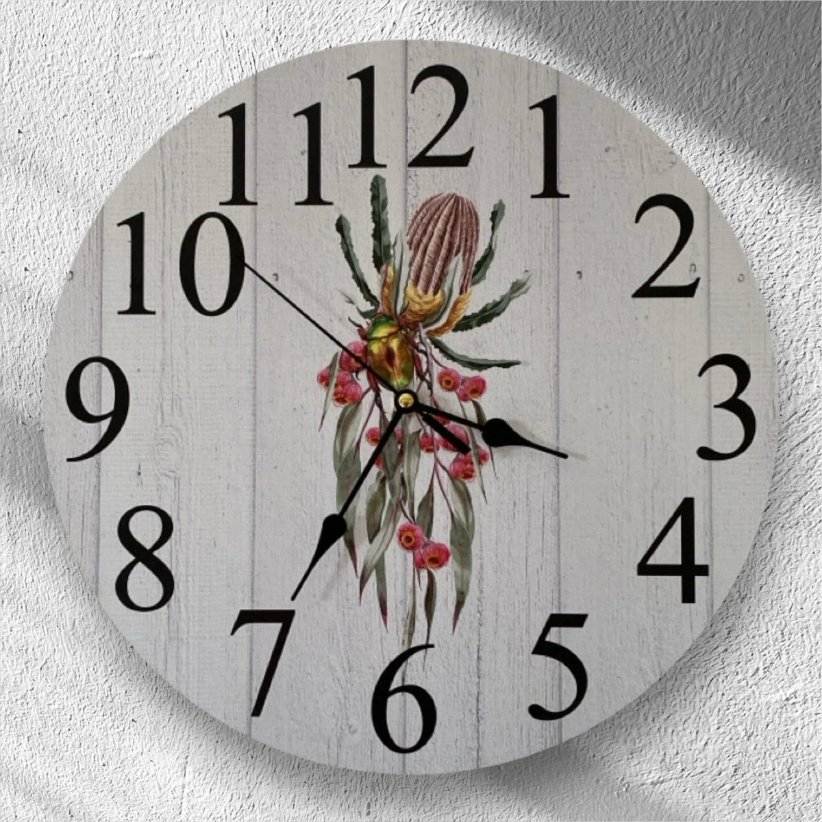 Clock Wall Banksia Gum Flowers Beetle 30cm or 60cm Aussie Made - The Renmy Store Homewares & Gifts