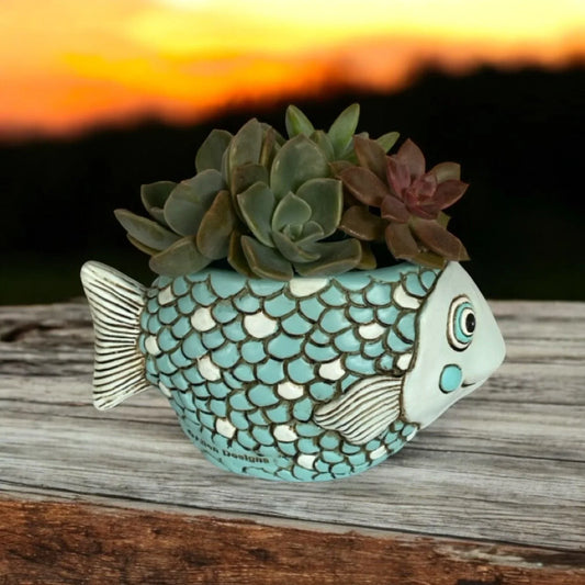 Fish Blue Funky Pot Planter Plant Small - The Renmy Store Homewares & Gifts