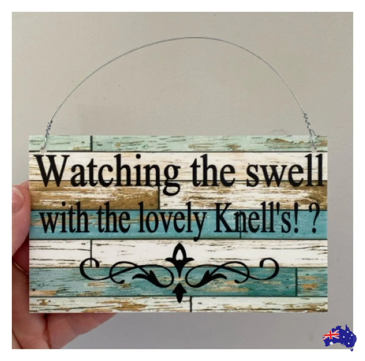 Custom Personalised Blue Timber Look Sign - The Renmy Store Homewares & Gifts