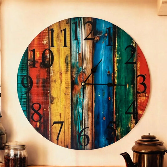 Clock Wall Rustic Colourful Timber Style Aussie Made - The Renmy Store Homewares & Gifts