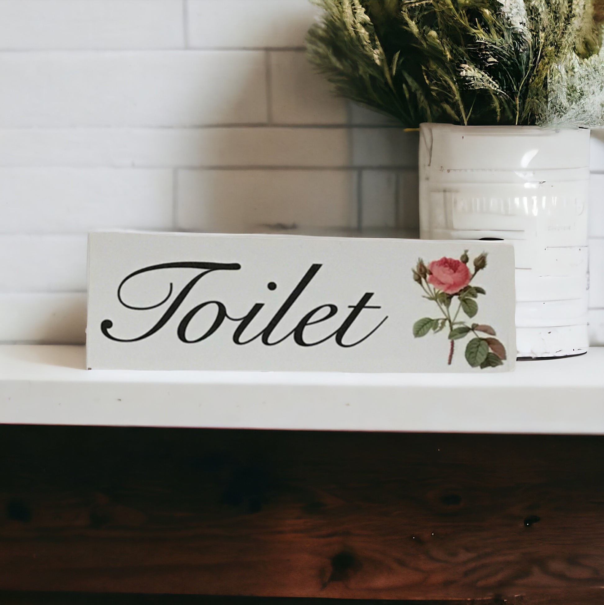 Pink Vintage Rose Toilet Laundry Bathroom Sign - The Renmy Store Homewares & Gifts 