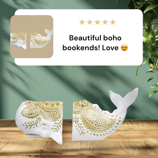 Book Ends Bookends Bohemian Coastal Whale - The Renmy Store Homewares & Gifts