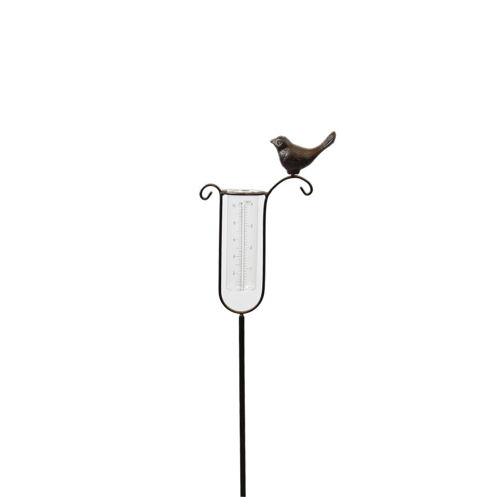 Rain Gauge Bird Stake Cast Iron - Glass Catcher Garden