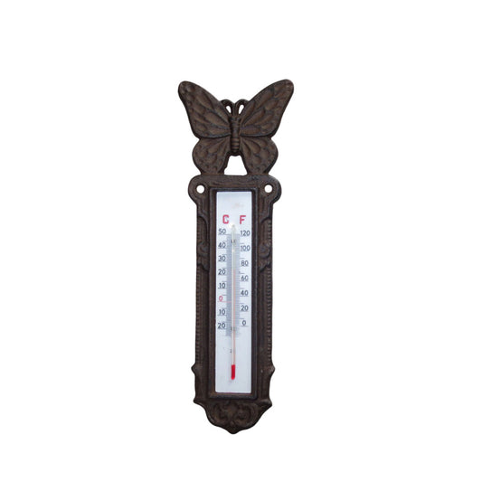 Butterfly Vintage Cast Iron Thermometer Wall Garden Rustic