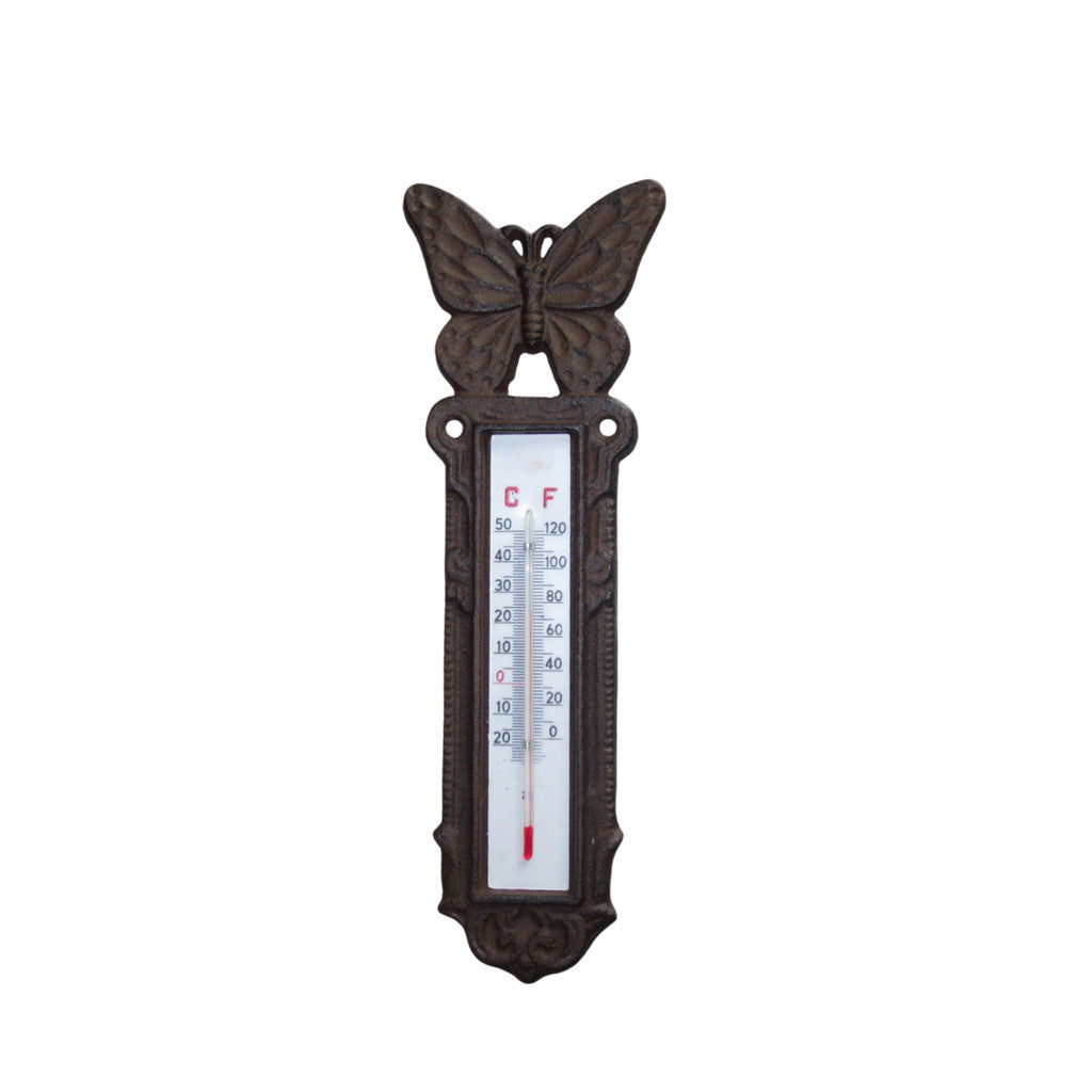 Butterfly Vintage Cast Iron Thermometer Wall Garden Rustic