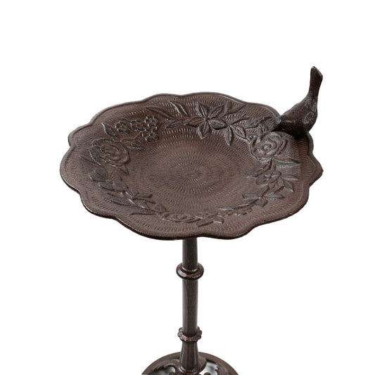 Cast Iron Birdbath Free Standing Floral Design with Decorative Bird