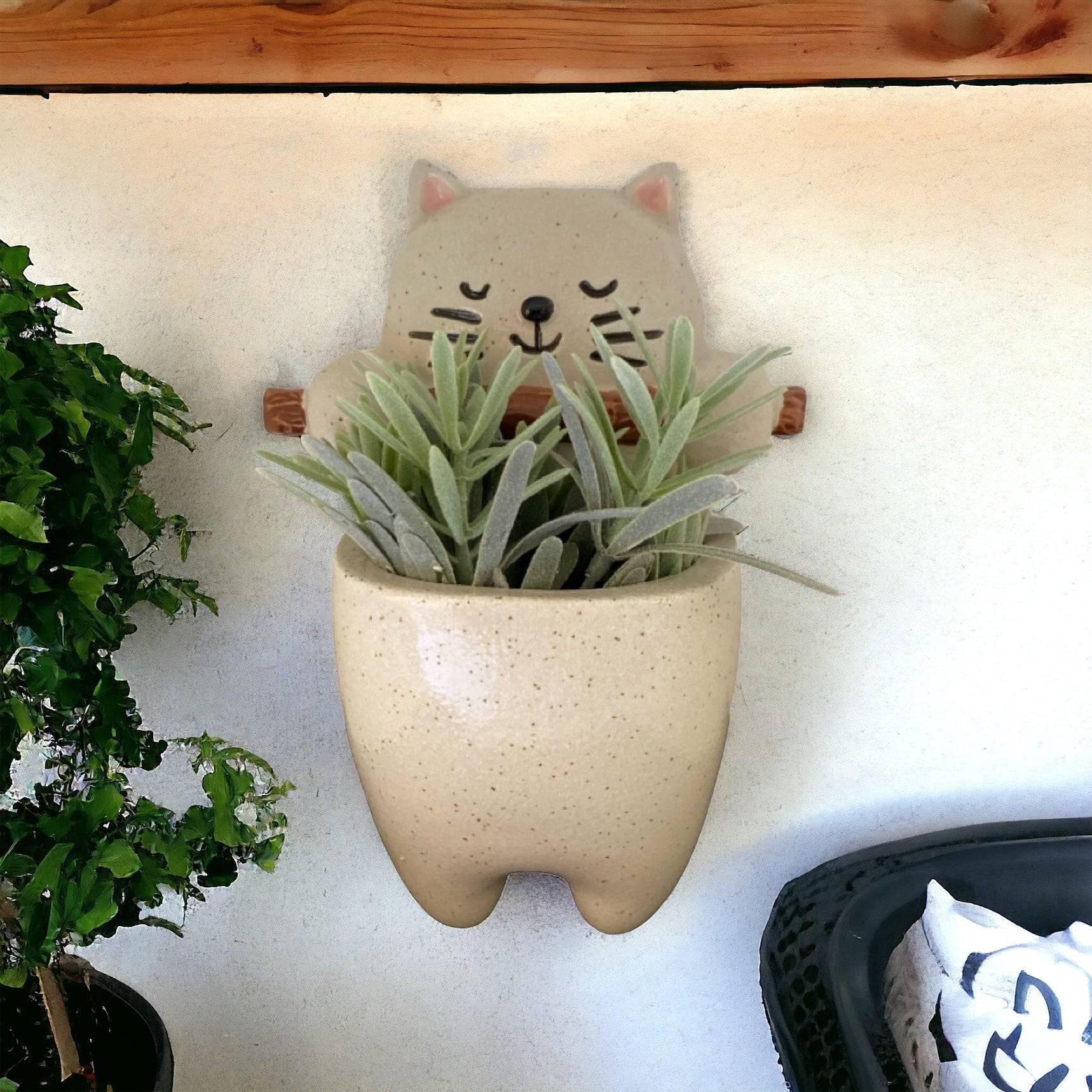 hanging cat planter Cat Plant Pot Wall Hanging Planter Ceramic