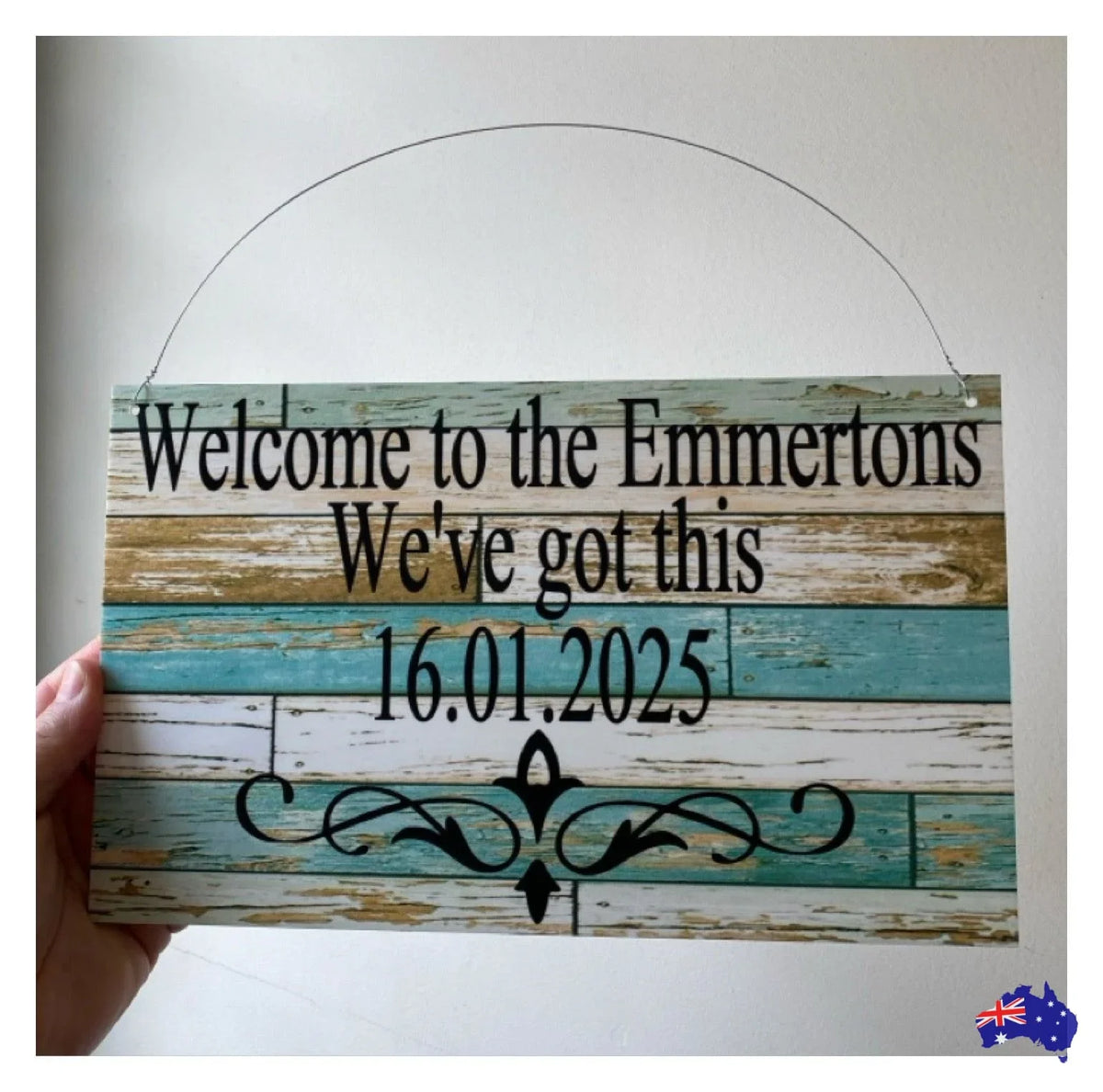 Custom Personalised Blue Timber Look Sign - The Renmy Store Homewares & Gifts