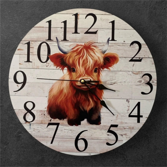 Clock Wall Cow Highland Baby 30cm or 60cm Aussie Made - The Renmy Store Homewares & Gifts