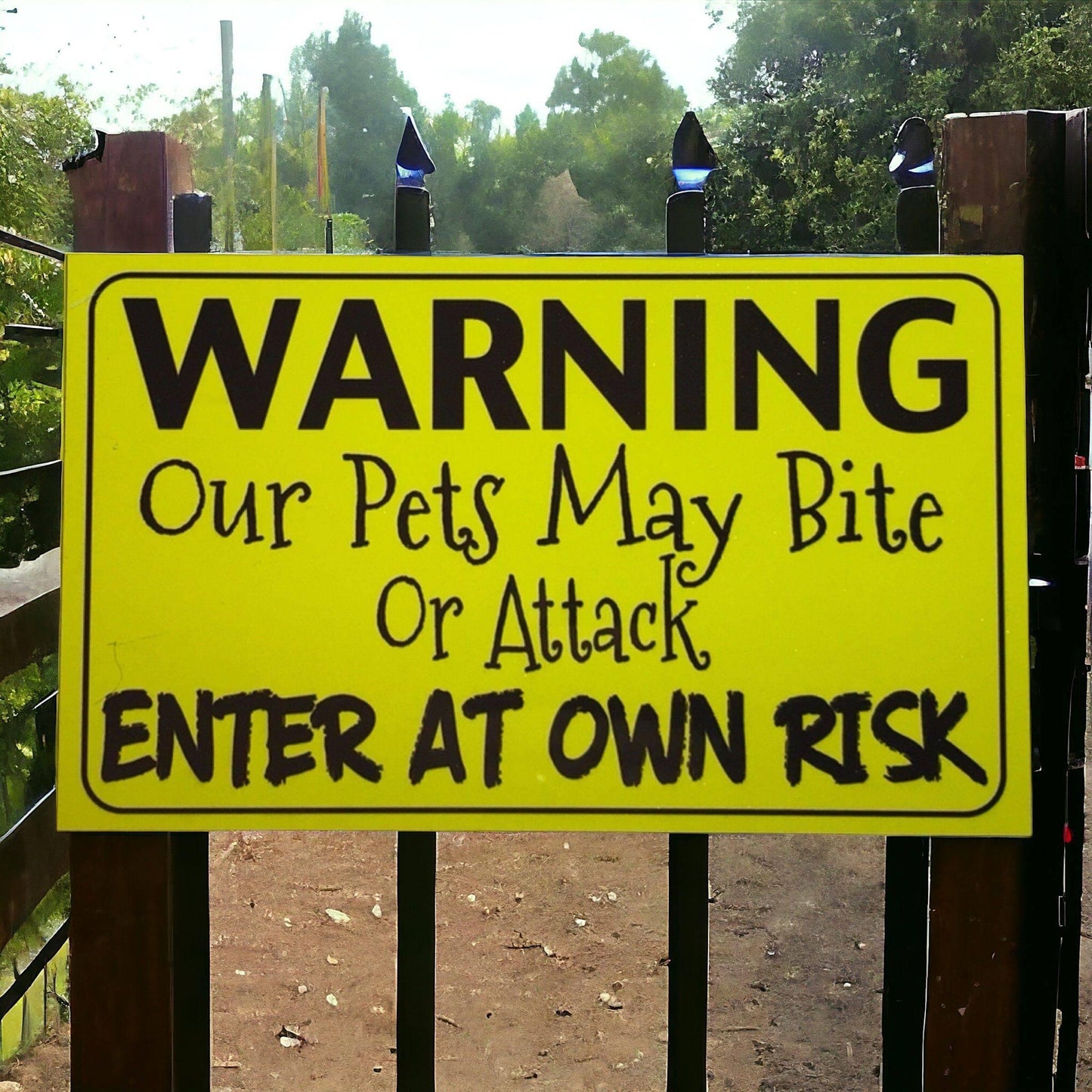 Warning Pet Bite Attack Enter At Own Risk Sign - The Renmy Store Homewares & Gifts