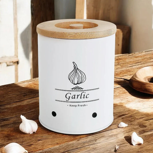 Garlic Jar Keeper Storage Container Vintage Farmhouse Metal