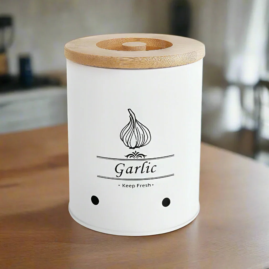 Garlic Jar Keeper Storage Container Vintage Farmhouse Metal