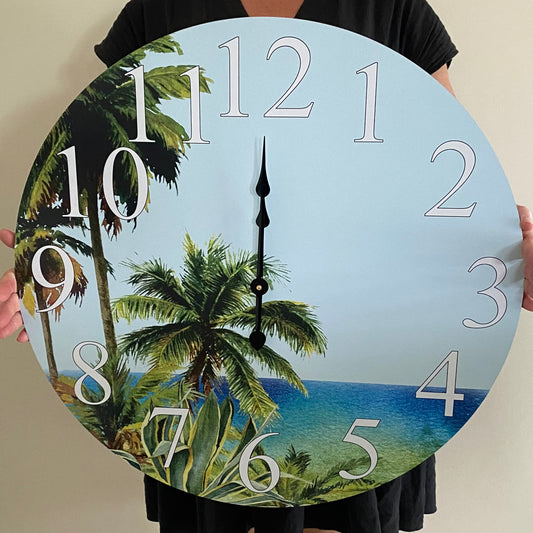 Tropical Palm Beach Coastal Wall Clock | Aussie Made 30cm 60cm