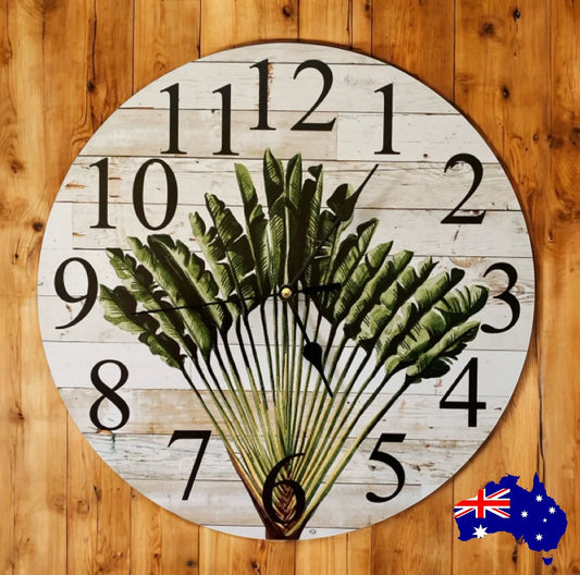 Clock Wall Fan Palm Tree Beach Coastal 30cm 60cm Aussie Made - The Renmy Store Homewares & Gifts