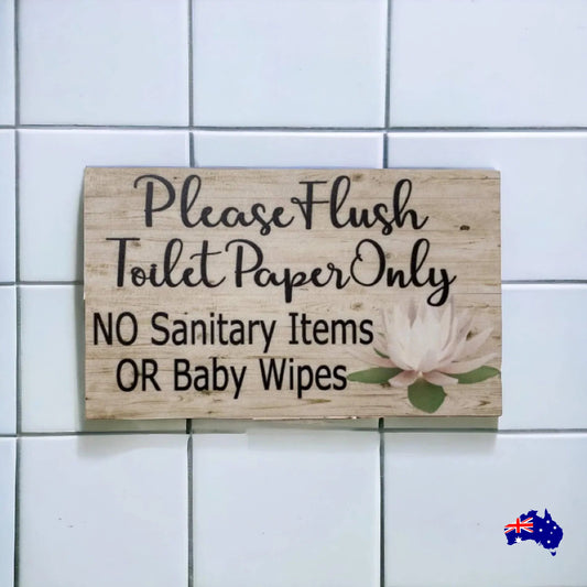 Flush Toilet Paper Only No Sanitary Baby Wipes Lotus Sign - The Renmy Store Homewares & Gifts