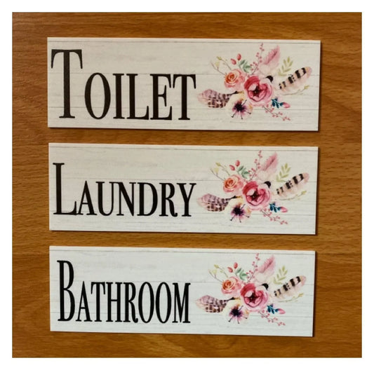 Flowers Feathers Toilet Laundry Bathroom Door Sign - The Renmy Store Homewares & Gifts