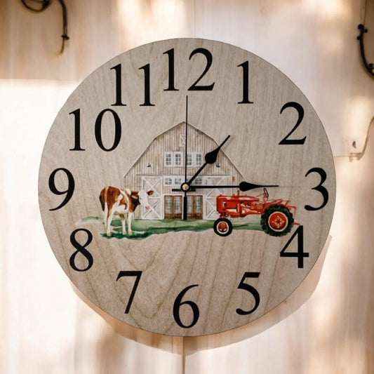 Clock Wall Tractor Cow Barn Farm 30cm 60cm Aussie Made - The Renmy Store Homewares & Gifts