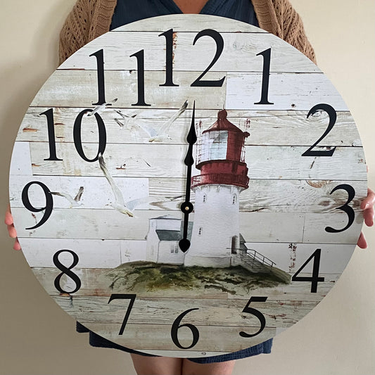 Lighthouse Wall Clock Coastal Beach 30cm 60cm - Aussie Made Silent