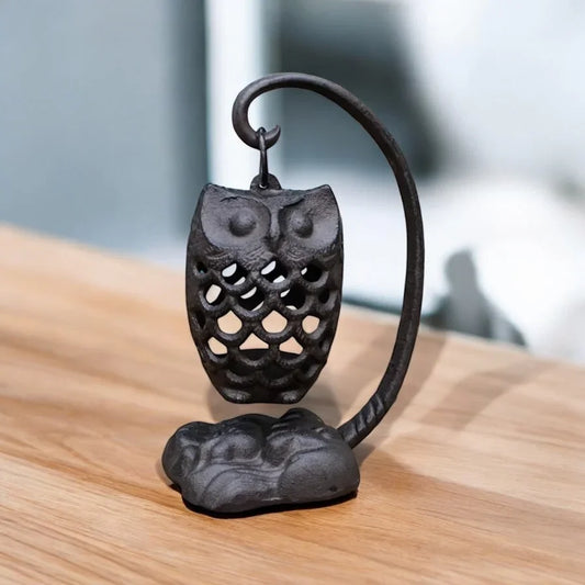 Candle Holder Lantern Owl Bird Hanging Cast Iron