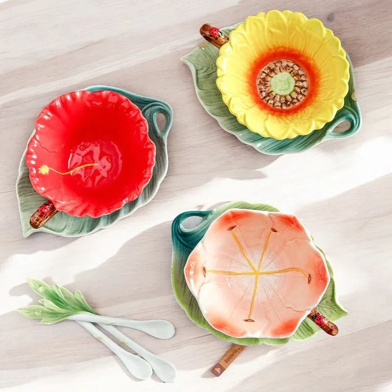 Flower Hibiscus Cup Leaf Saucer Spoon - The Renmy Store Homewares & Gifts