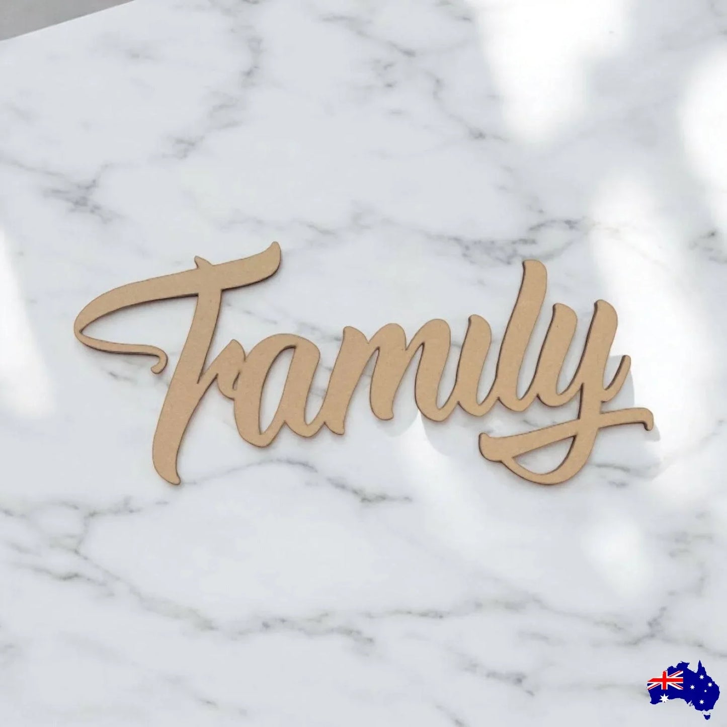 Family Script MDF Shape Word Raw Wooden Wall Art - The Renmy Store Homewares & Gifts