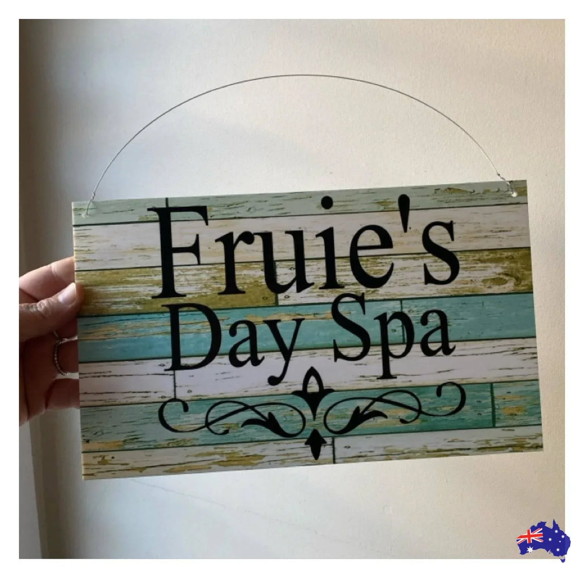 Custom Personalised Blue Timber Look Sign - The Renmy Store Homewares & Gifts