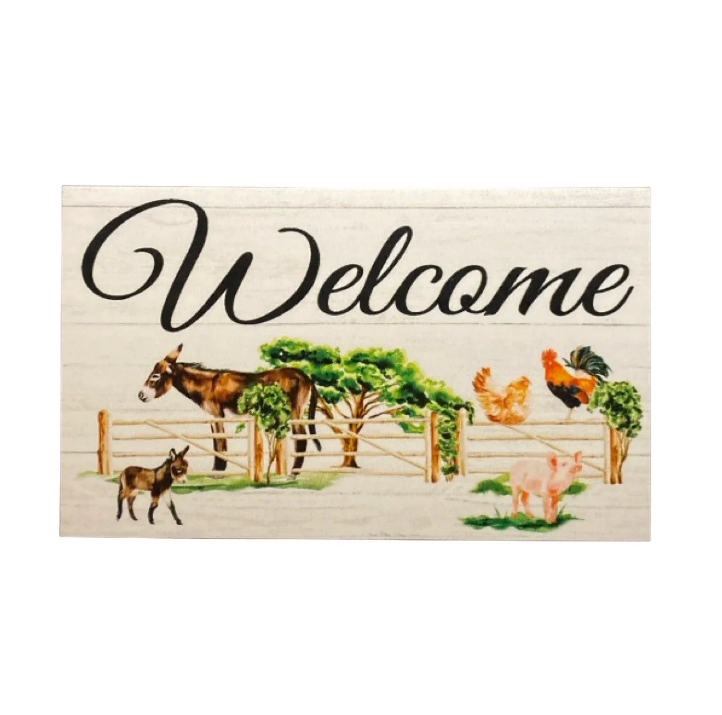 Welcome Donkey Rooster Pig Chicken Country Farm Sign - The Renmy Store Homewares & Gifts